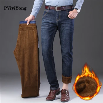 

PViviYong 2019 new arrival winter thicked liner jeans men , loose straight fashion men jeans ,plus-size 29-40 L021