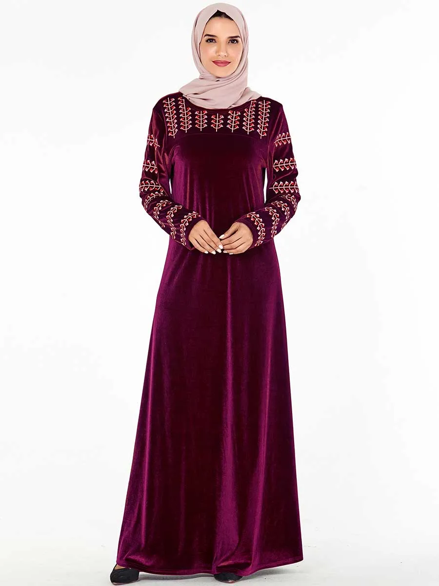 BNSQ Бургундия Толстое Зимнее бархатное платье с длинным Hijabs мусульманская одежда Дубай индонезийский Макси индийские платья Lehenga