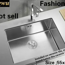 Модная кухонная раковина пищевые продукты длительного хранения 304 нержавеющая сталь 4 мм толщиной ручная работа один слот Горячая 55x41 см