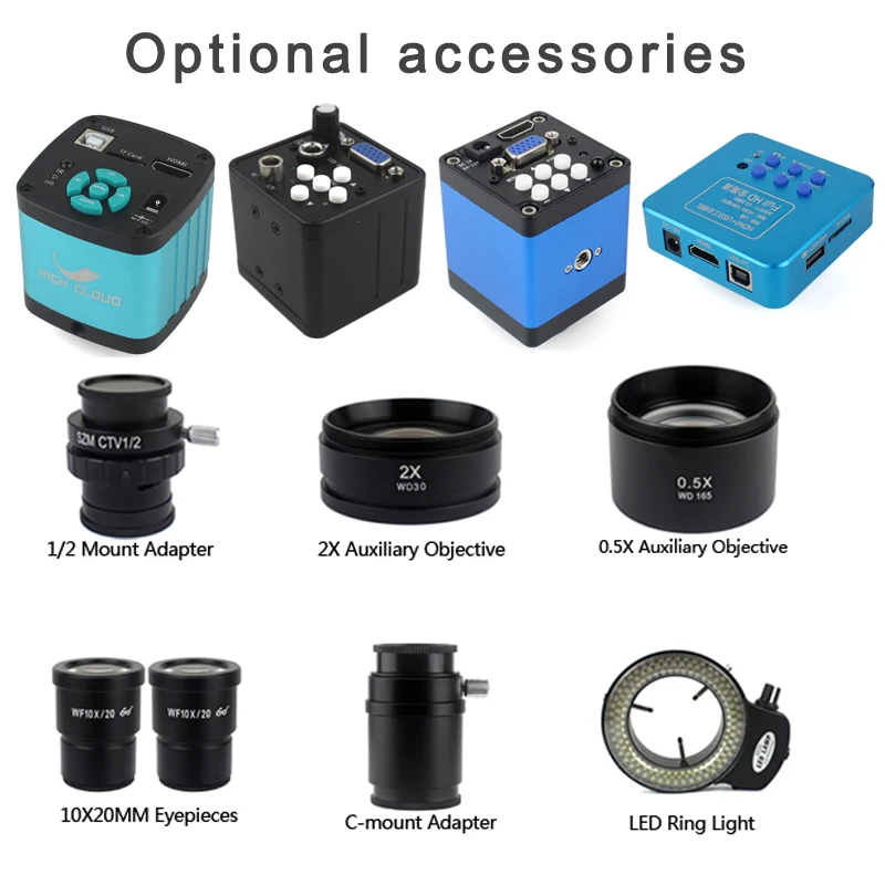 3.5-90X 줌 삼안 입체 현미경 세트 + 2K 4K 48MP 55MP HDMI USB 비디오 카메라 + 1X 0.5X 2X 보조 렌즈