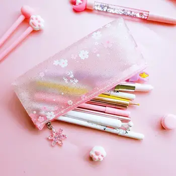 

1Pcs Kawaii Pencil Case Sakura Flower Transparent Gift Estuches School Pencil Box Pencil Bag School Supplies Stationery