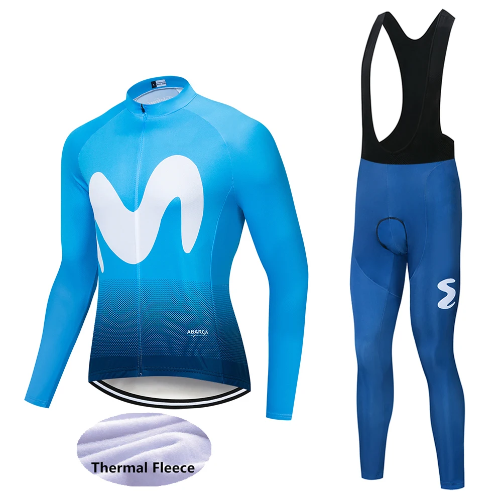 Cycling suit7 Movistar зимний термальный флис с длинным рукавом Велоспорт Джерси Набор мужская одежда велосипед Майо Ropa Ciclismo - Цвет: Cycling suit7