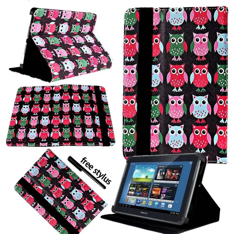 KK&LL для samsung Galaxy Note 10,1 N8000 n8010-кожаный чехол-подставка для планшета+ Бесплатный стилус - Цвет: Black Owls
