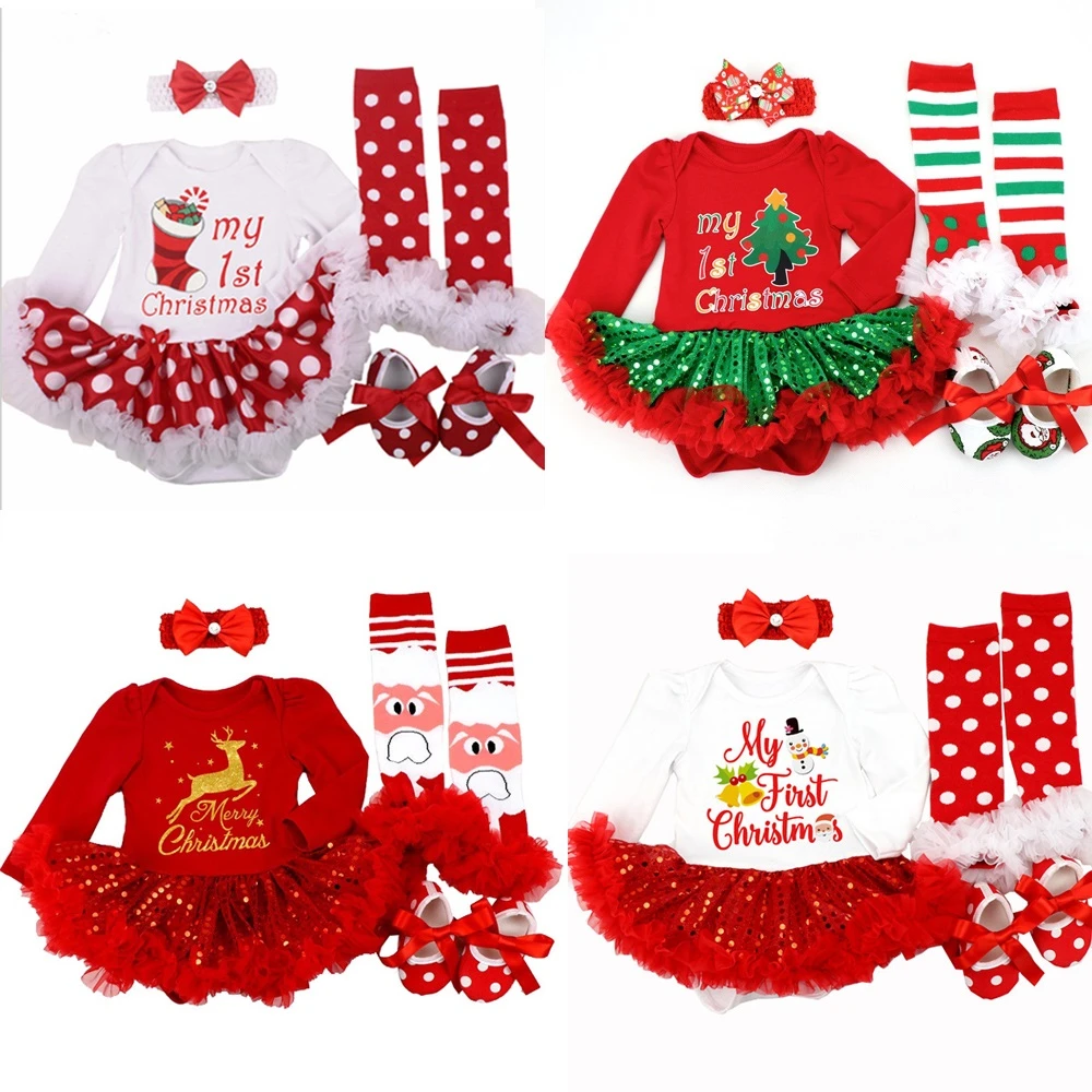 baby clothing set red	 Christmas Baby Girl Clothes Newborn My First Christmas Costume Roupa Baby Tutu Rompers Girls Dress Infant Lace 4pcs Clothing Set stylish baby clothing set