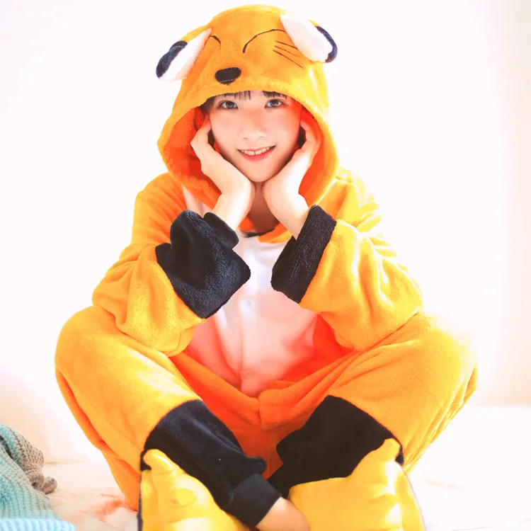 

Flannel warm fox pajama Kigurumi fox long sleeve hooded onesies for adults Whole one piece animal pajamas kegurumi onsie