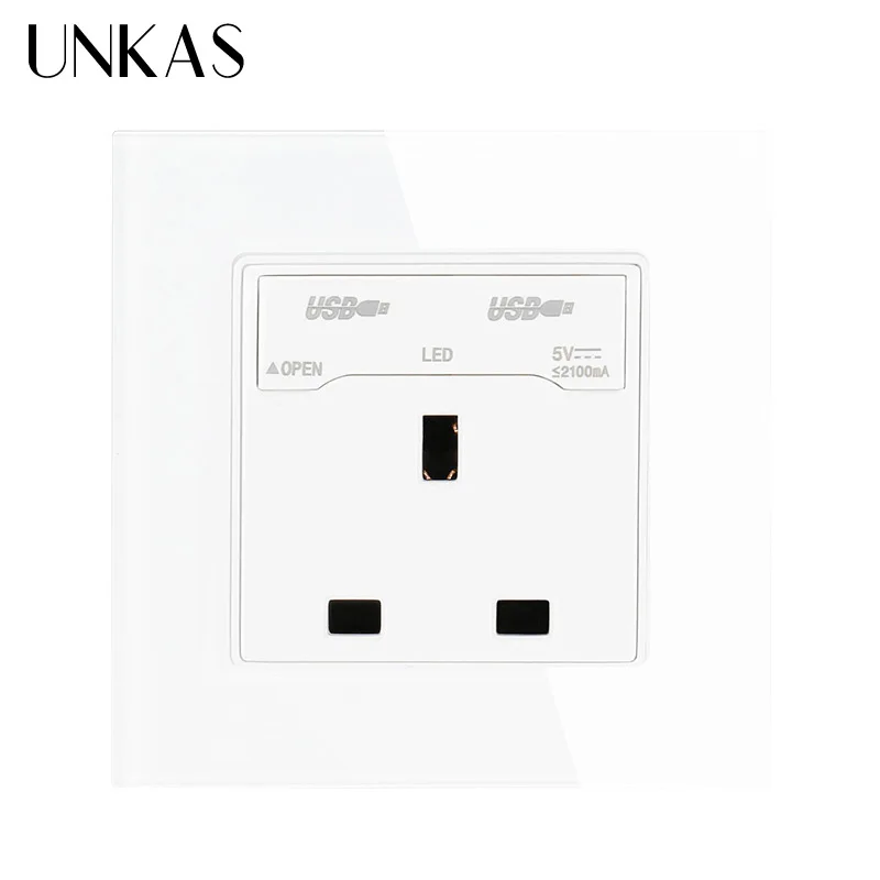 UNKAS, 2100mA, двойной USB разъем, зарядное устройство, порт для мобильного питания, розетка стандарта Великобритании, настенная розетка, 3 отверстия, розетка питания