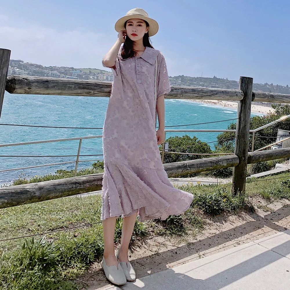 

INS Long Fishtail Fairy Skirt 2019 Summer New Style Korean-style WOMEN'S Wear French Retro Loose Square Collar Dress
