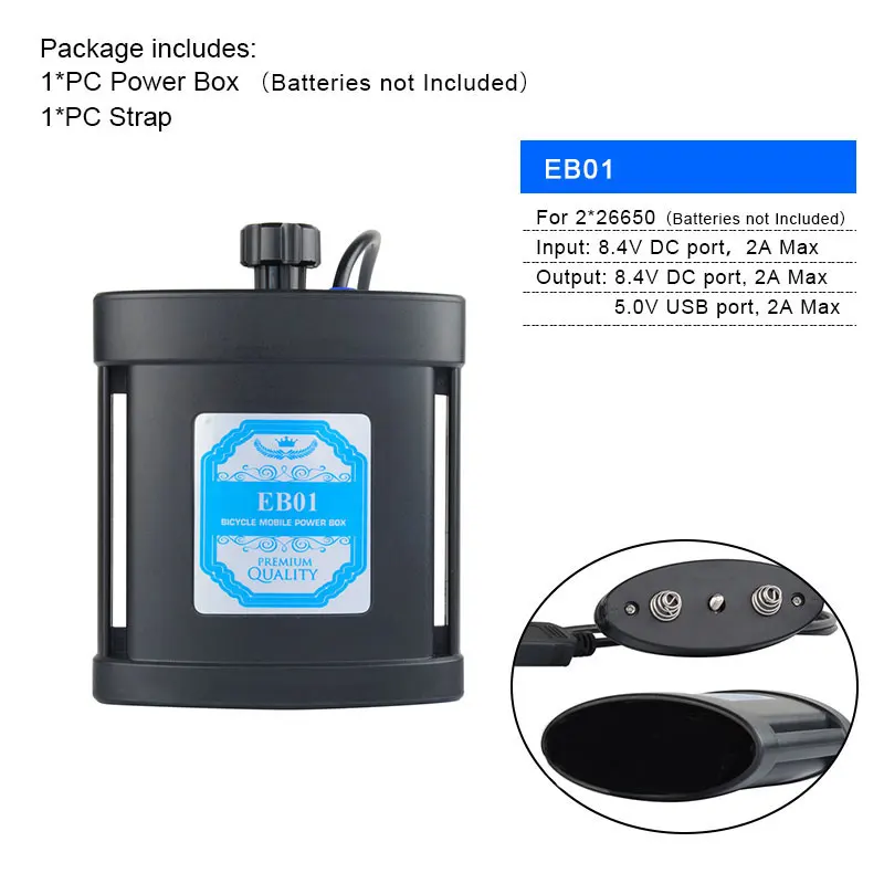 EB01 Trustfire велосипедный светильник Мощность коробка 8,4 V 5V двойной Напряжение Выход для 2/4/6 18650/26650 батареи W/ремень Дополнительный 100-240V для адаптера переменного тока - Цвет: EB01