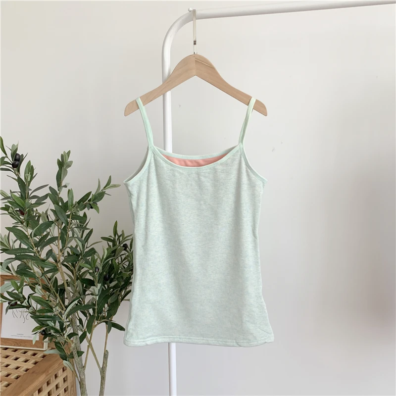 Winter Thermal Velvet Camis Top Women Solid Slim High Quality Cotton Pullovers Camis Female Warm Tank Tops SS3001