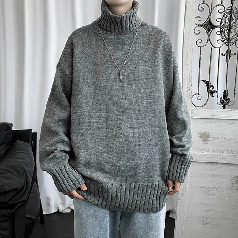 

Turtlencek Sweater Men Oversize Pullovers Plus Size Solid Autumn Winter Clothes Korean Style Warm Men's Sweaters Vintage Tops