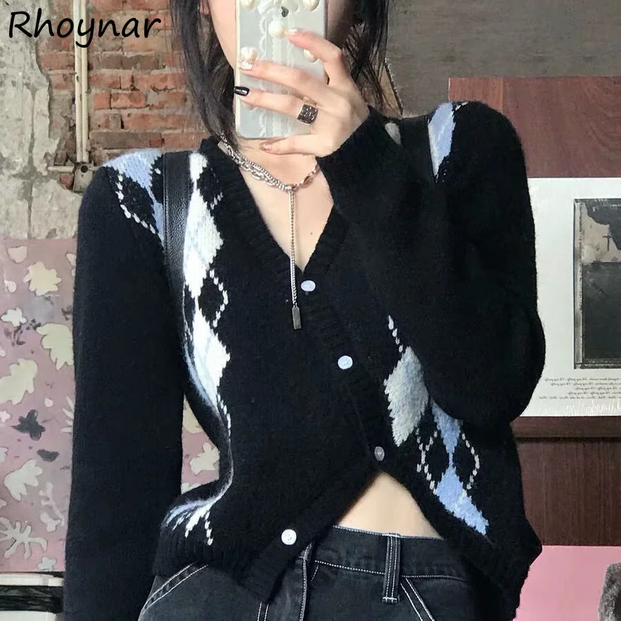 

Cardigan Women Design Sweater New Arrival Autumn Students Korean Style Knitting Argyle Slim Soft Fashion Harajuku Sexy Clothes