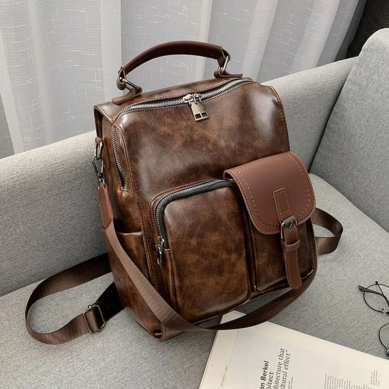 

Women Bagpack Student Backpack Luxury College Pu Leather Black Zipper Business Backpacks For Teenage Girls Mochilas Plecak