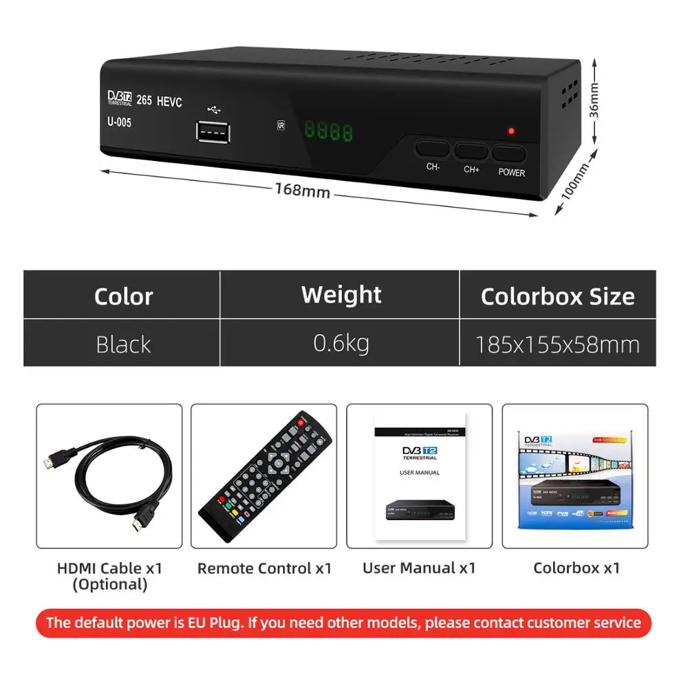 ТВ тюнер HD 1080p H.265 Dvb T2 Vga Tv t2 приставка для большинства европейских тюнерных