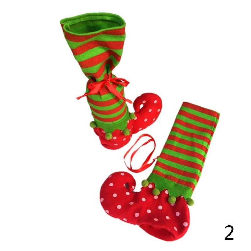1PC Creative Red Christmas Striped Gift Bags Chair Feet Set Decoration Holiday Party Wedding Xmas Santa Gift Bags Children Gifts