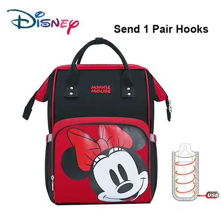 With Hooks and USB Дисней Микки Minnine Dumbo USB сумка для подгузников рюкзак для ребенка/материнства Сумка для ухода за ребенком сумка для подгузников Большая вместительная сумка с рисунком - Цвет: With Hooks and USB