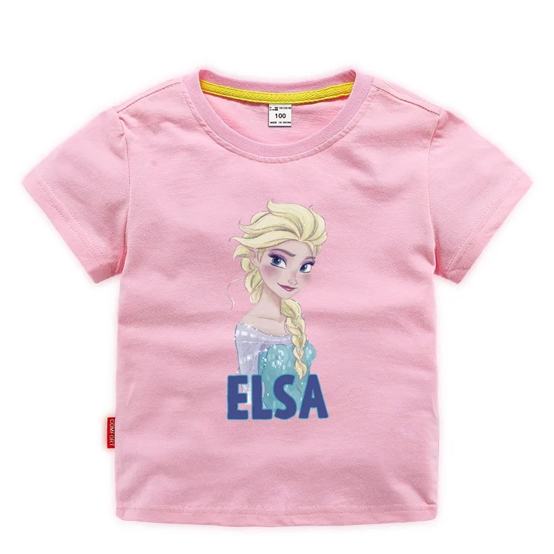 Elsa 4 Летняя детская Рождественская одежда хлопковая однотонная Повседневная футболка с короткими рукавами для маленьких девочек с изображением принцесс Эльзы и Анны футболка - Цвет: Elsa 4
