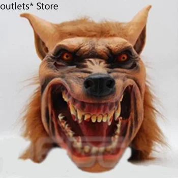 

Halloween Latex Animal Headgear Adult Horror with Furry Wolf Head Mask Yellow Furry Wolf Mask Children Props