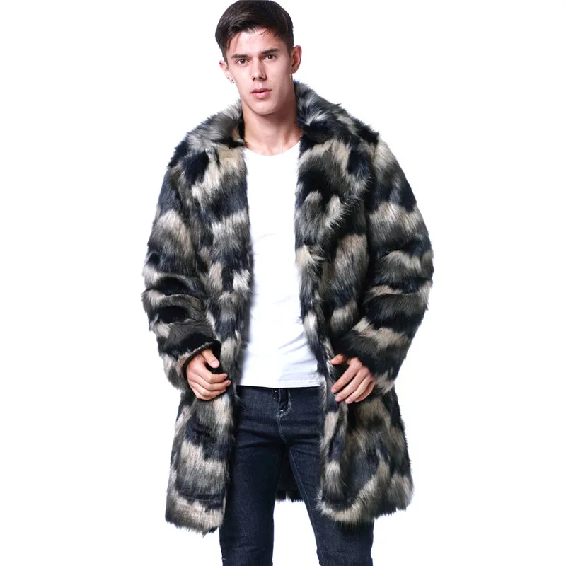 

Lanshifei Good quality Mens Imitation Thick Fur Long Jackts Faux Fur Jackets Winter Autumn Large Size Male Fake Fur Coats Man