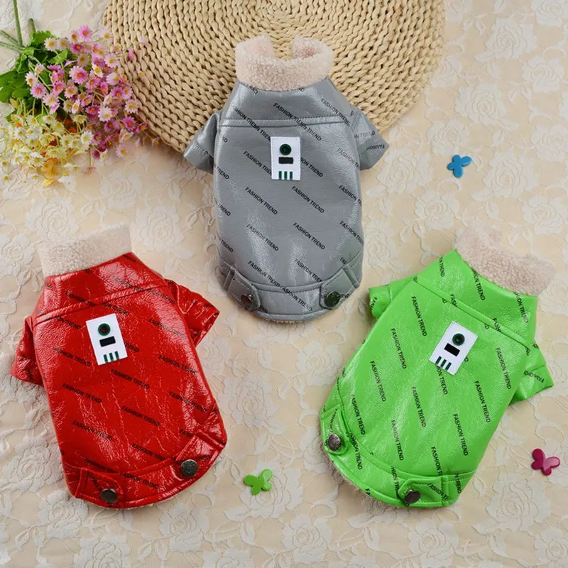 Теплая куртка для собак, щенков, модное пальто из искусственной кожи, утепленный пуховик, одежда для чихуахуа, жакеты для собак