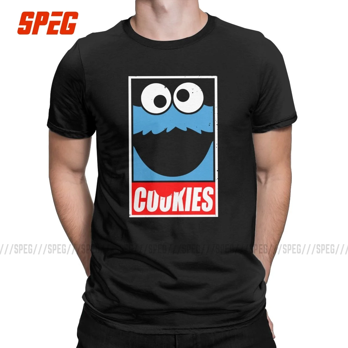 Cookie Monster T Shirt For Men Funny Tees Round Neck Short Sleeved Clothes Cotton Printed T-Shirt Plus Size Tops