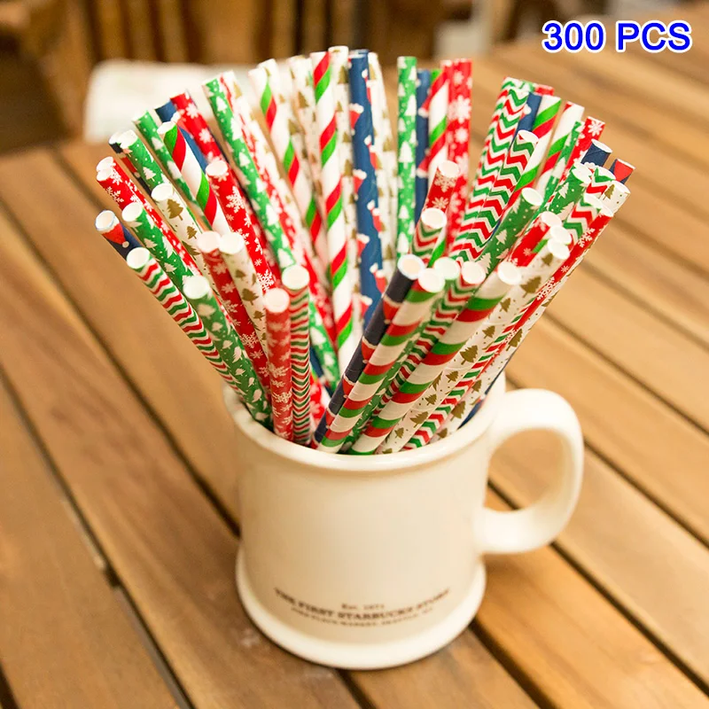 300 pcs Бумажный питьевой набор соломинок одноразовая посуда Рождественские Свадебные принадлежности AIA99 - Цвет: 300 pcs