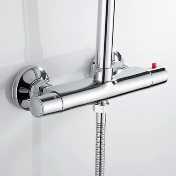 

Bath Shower Faucet Thermostatic Faucets Wall Mounted Mixer Valve Tap Temperature Control Rain Shower Chrome Bathroom Twin Outlet