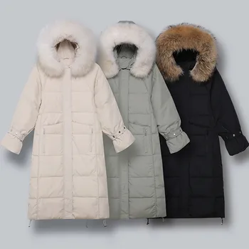 

2019 Winter Fashion Natural Big Fur Collar Thicker Loose Plus Size Down Jacket Woman Hooded X-Long Warm Coat Women Parka