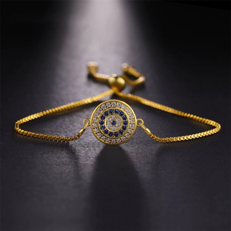 Juya Turkish Evil Eye Bracelet For Woman Micro Pave Zircon Greek Eye Charms Adjustable Chains Bracelet Handmade Jewelry Supplies bracelet jewelry
