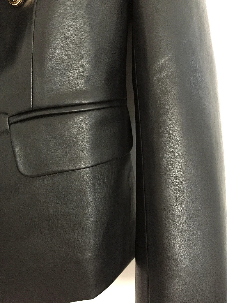 Высокое качество искусственная кожа Блейзер Куртка женская Лев металлические пуговицы внешний Готический пиджак Подиум Черный Плюс Размер S-XXXL