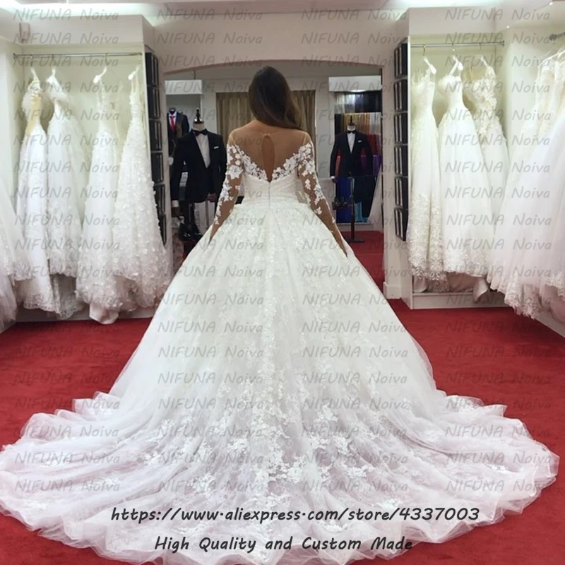 Vestido de Novia/ Пышное кружевное свадебное платье принцессы в африканском стиле с длинными рукавами, винтажное бальное платье для невесты, платье для невесты
