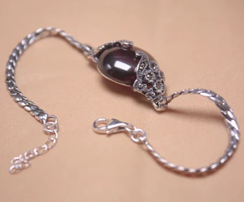 

Sterling S925 Silver Bracelet For Women Red Corundum Zircon Oval Curb Link 19cm/7.48''L