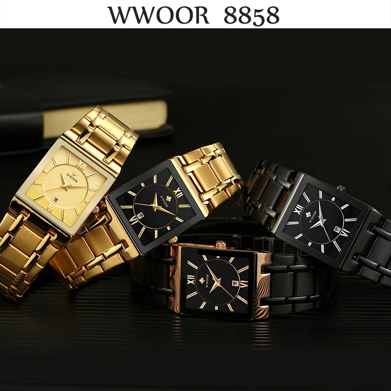 Men Watches WWOOR Luxury Brand Classic Full Black Rectangle