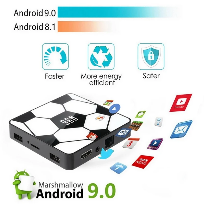 Q96 Smart Android 9,0 ТВ приставка Rk3229 четырехъядерный Uhd 4K медиаплеер 2 ГБ/16 ГБ 2,4G Wifi H.265 Vp9 Hdr10 видео плеер голосовой пульт