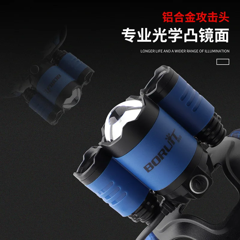 Boruit напрямую от производителя фар 3LED L2 белый свет+ 2R2 Blueray Рыбалка usb зарядка SOS фары