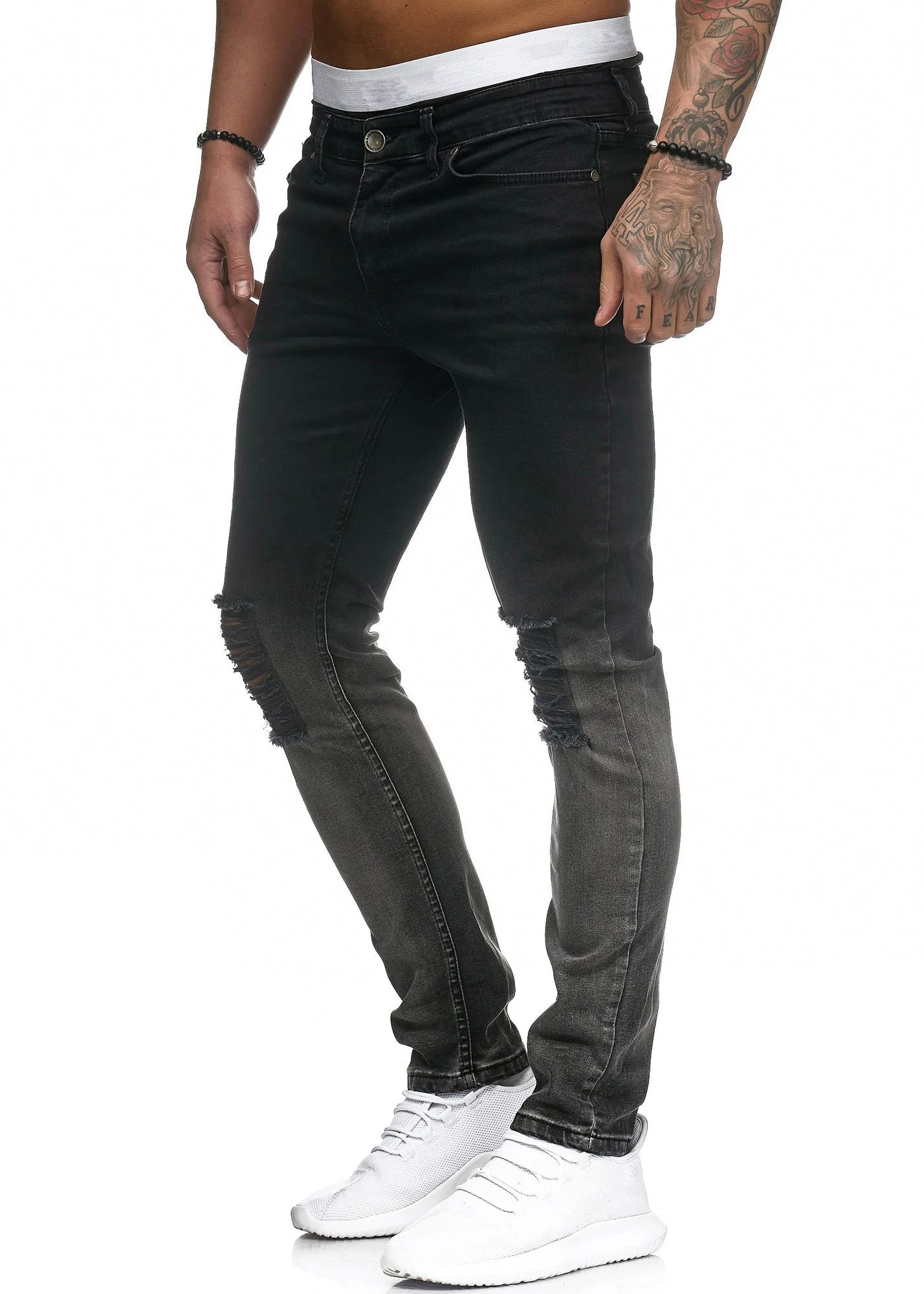 Новые мужские эластичные рваные обтягивающие джинсы с потертостями и дырками облегающие брюки для байкеров мужские привлекательный тонкий карандаш джинсы Уличная