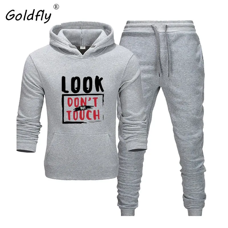 Goldfly/Новинка; Лидер продаж; комплект из двух предметов; модные толстовки; спортивная одежда для мужчин; спортивный костюм с капюшоном; Осенняя мужская брендовая одежда; комплекты из Толстовки и брюк - Цвет: gray