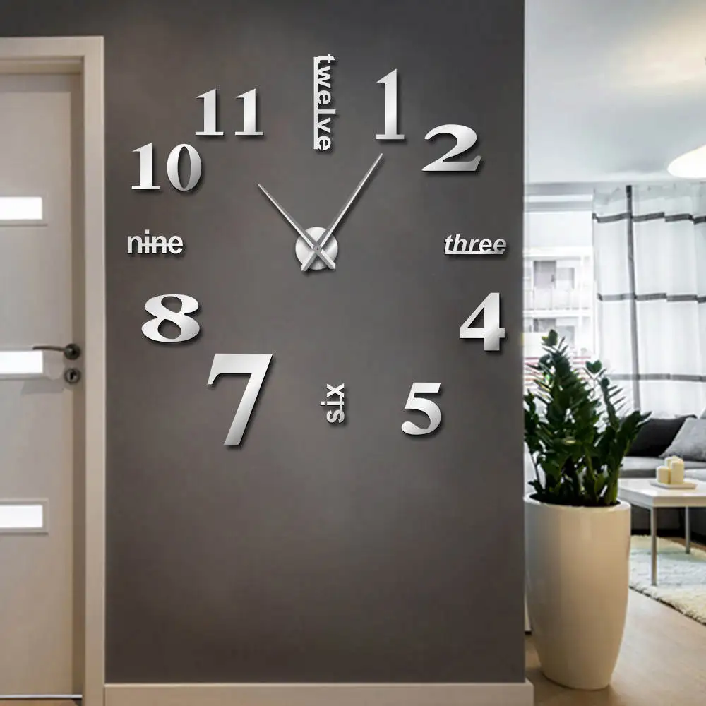 Decorative Clock Watch Modern DIY Mute Wall Clock Home Decor Office 3D Mirror Surface Wall Sticker Clocks Giant Frameless