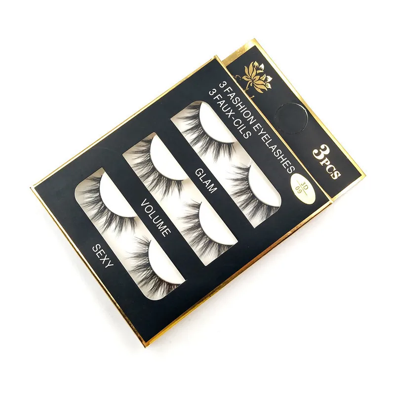 Flash Girl Wholesale 3D09 3 Pairs/Set 100% Handmade Eyelashes Professional Fale Eyelash Makeup Tool