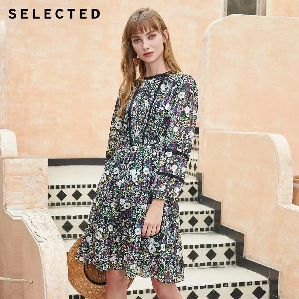 Выбранные цветочные кружева Slim Fit плиссированное платье миди S | 41912J506|Платья|