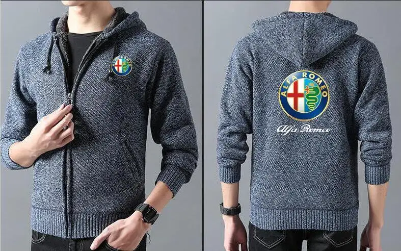 НОВАЯ Трикотажная куртка с капюшоном Alpha alfa romeo, Зимний пуловер с капюшоном, утепленная шерстяная куртка на молнии, толстовка