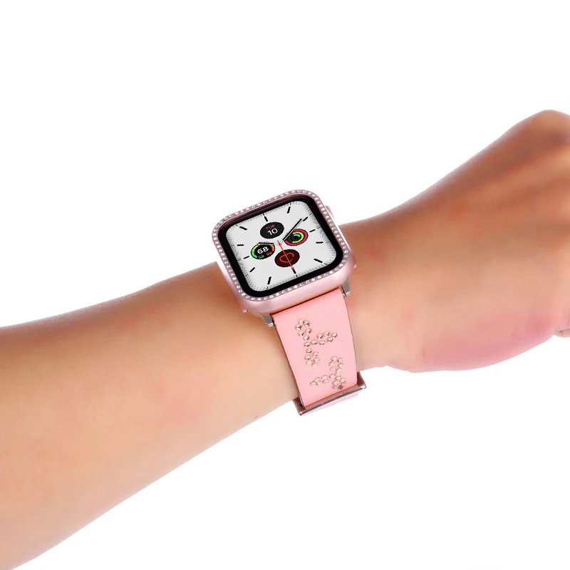 Ремешок для Apple watch band 5, 4, 44 мм, 40 мм, натуральная кожа, один тур, correa+ Алмазный чехол iwatch series 3, 2, 42 мм, 38 мм, ремешок