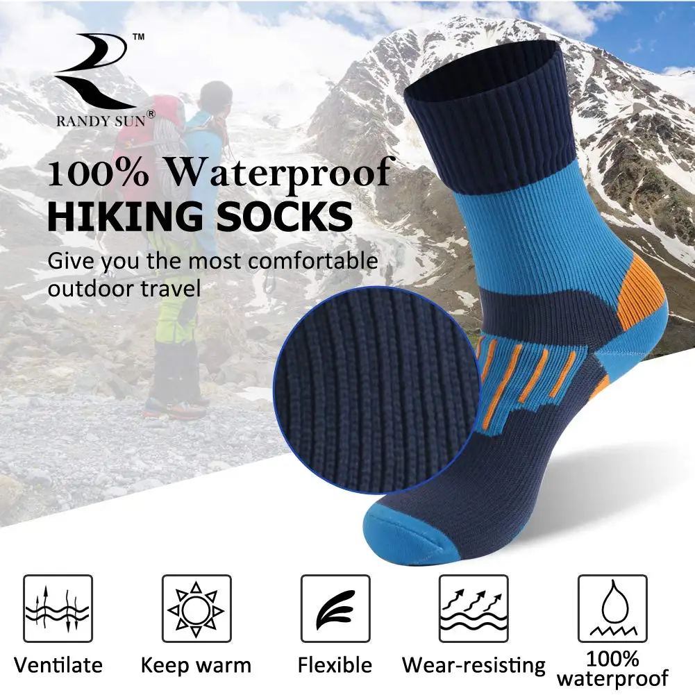 RANDY SUN Waterproof Socks Breathable Windproof Women Men Outdoor Sports Hiking Trekking Skiing Climbing Fishing 1Or 2 Pairs
