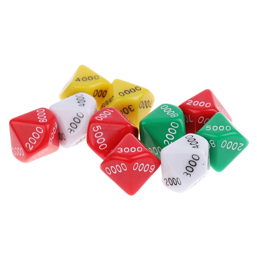 Set of 10 Pieces Acrylic 10-sided D10 Spot Dice for Casino Poker Dice Guessing Games Dungeons D&D Role Playing Game Toys DIY