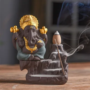 

Colorful Sand Crafts Elephant Head God Censer Lotus Incense Holder Southeast Asia Buddha Statue Backflow Incense Burner Gifts LC