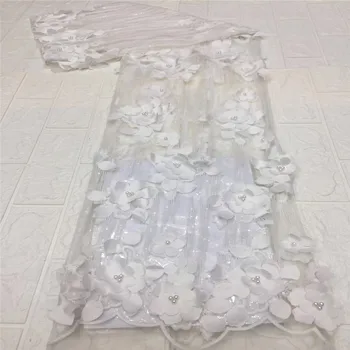 

African Lace Fabrics 3d flower white 2021 High Quality Lace beads Green Nigerian Sequence Lace Fabrics French Tulle Lace Fabric
