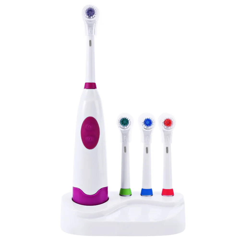 Электрическая зубная щетка с 4 щеточными головками на батарейках, мягкая щетка для зубных щеток, двухсторонняя щетка для чистки для взрослых и детей