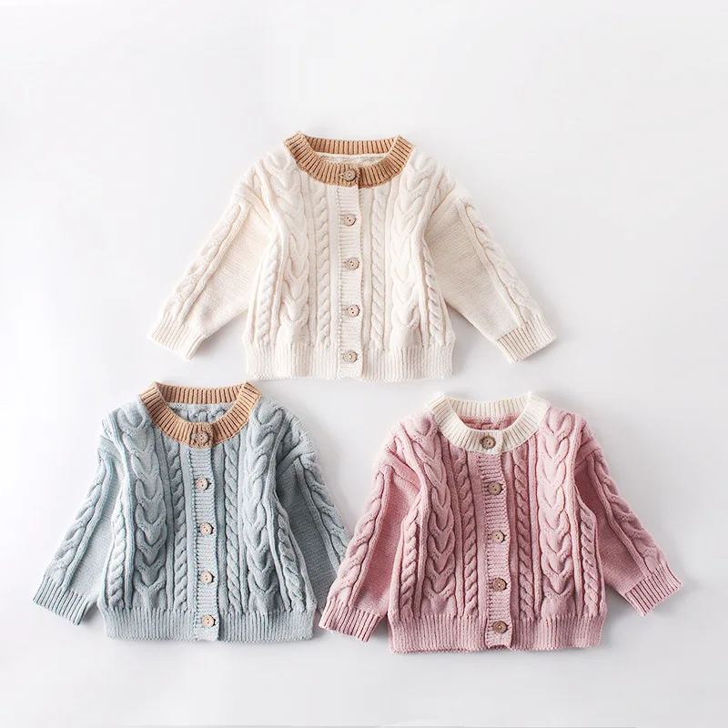 0-3Yrs Spring Baby Girls Knitted Clothes Coat Warm Autumn Boys Girls Solid Cardigan Sweater Baby Clothes