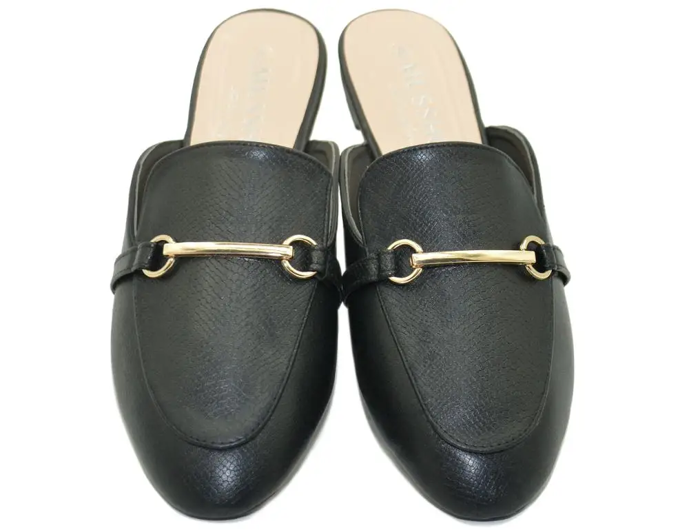 

SDX Women Slippers chains metal buckle Female Mules Fashion Low Heel Slip on Shoes round Toe Ladies Slides Elegant Woman Slipper