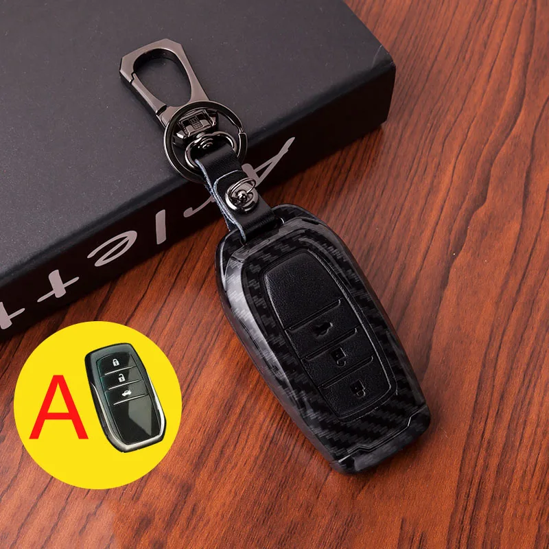 Чехол-брелок из углеродного волокна+ кожи для Toyota Corolla Rav4 Land Cruiser 200 Prado Avensis Auris Yaris Camry - Название цвета: A  Black