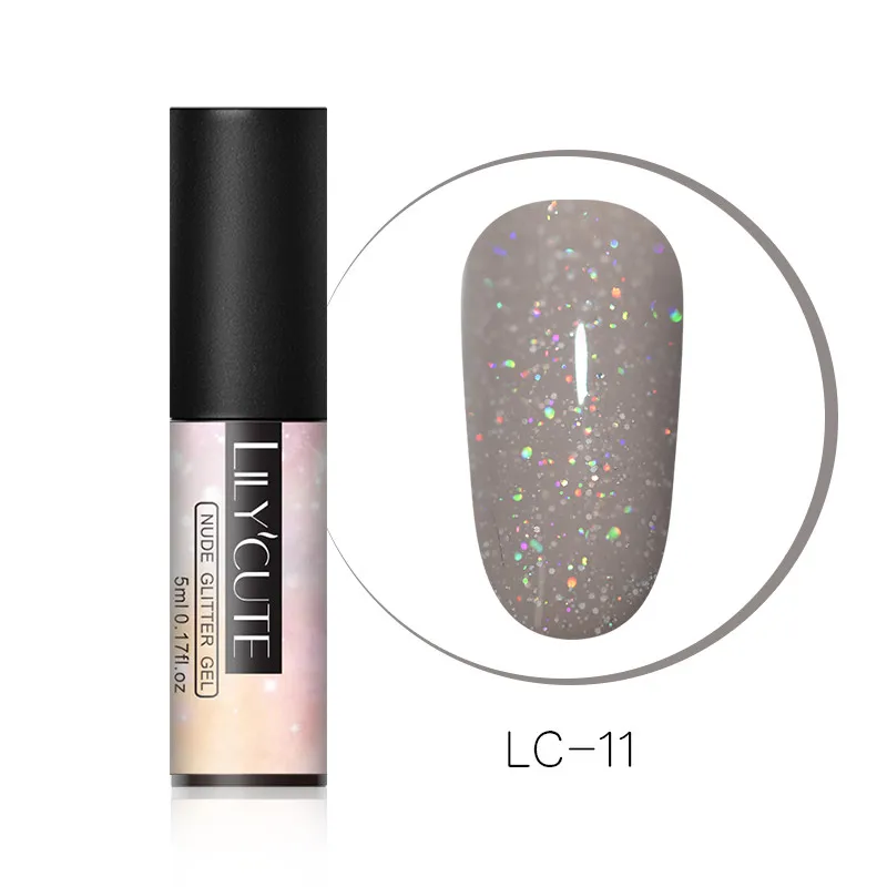 nude glitter 11 LILYCUTE 5 мл голографический Блестящий Гель-лак для ногтей черные блестки кошачий глаз УФ-Гель-лак лазерный гель для ногтей впитывающийся УФ-гель для дизайна ногтей - Цвет: nude glitter 11